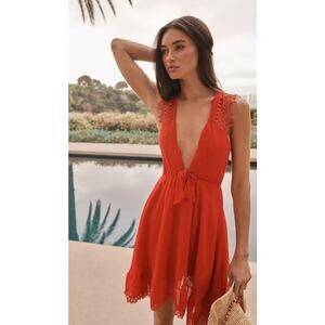 New Peixoto Farrah Red Cover-Up Mini Dress - Large